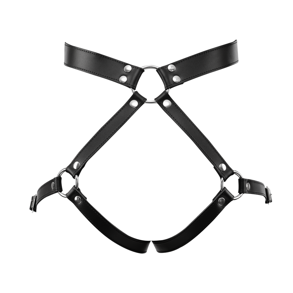 Rimba Bondage Play – Luxus-Leder-Bondage-Harness mit Fesseln – Schwarz