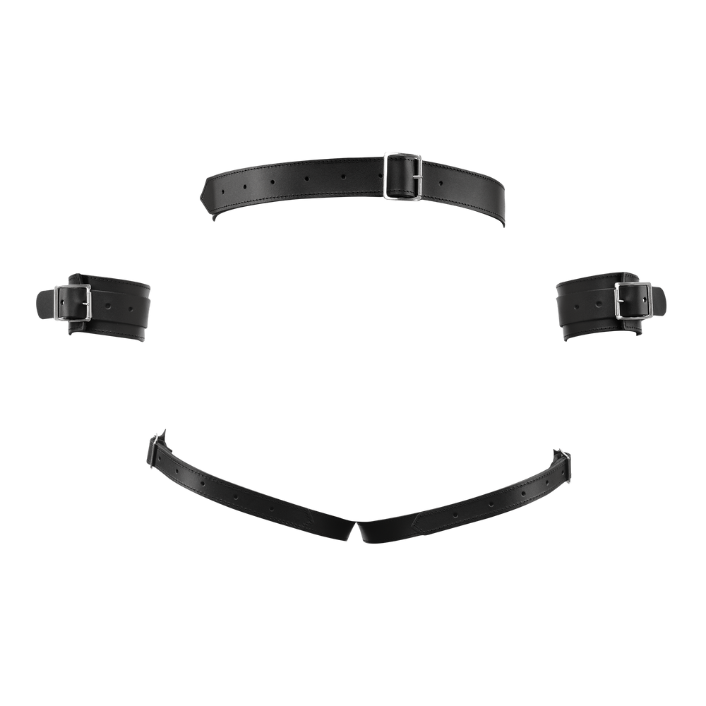 Rimba Bondage Play – Luxus-Leder-Bondage-Harness mit Fesseln – Schwarz