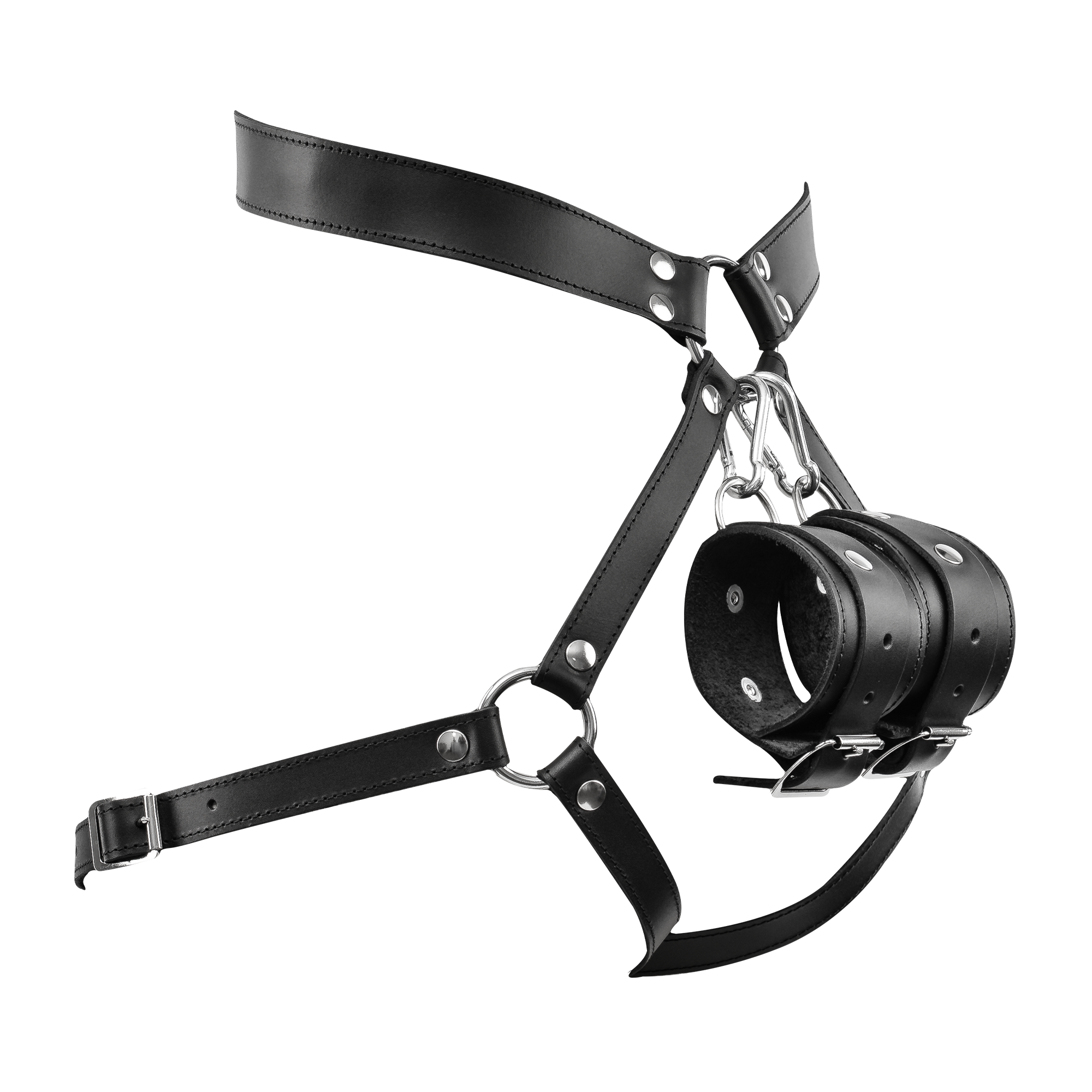 Rimba Bondage Play – Luxus-Leder-Bondage-Harness mit Fesseln – Schwarz
