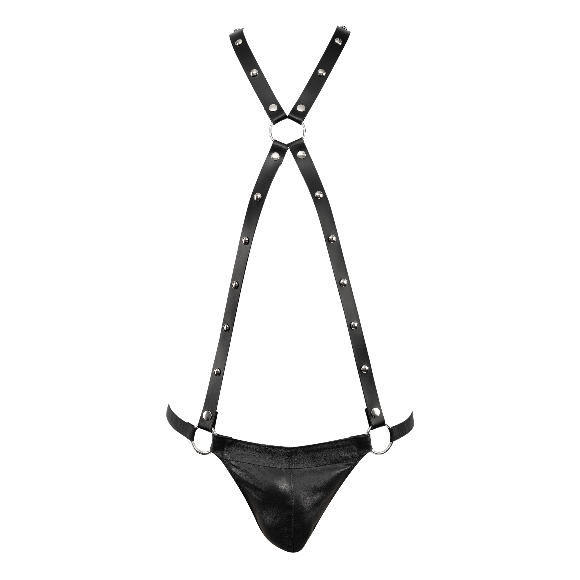 4: Rimba Bondage Play – Leder-Körperharness mit Slip – Schwarz