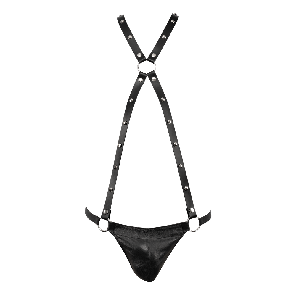 4: Rimba Bondage Play – Leder-Körperharness mit Slip – Schwarz