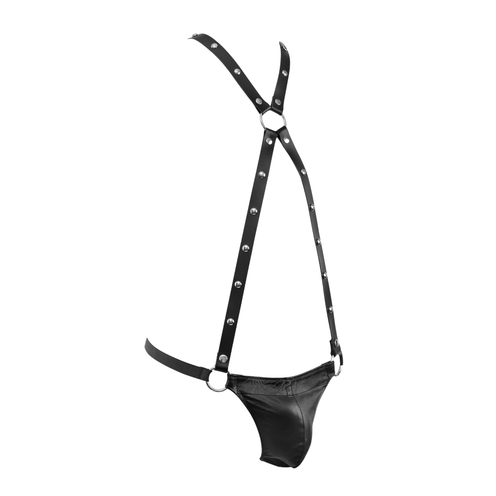 5: Rimba Bondage Play – Leder-Körperharness mit Slip – Schwarz