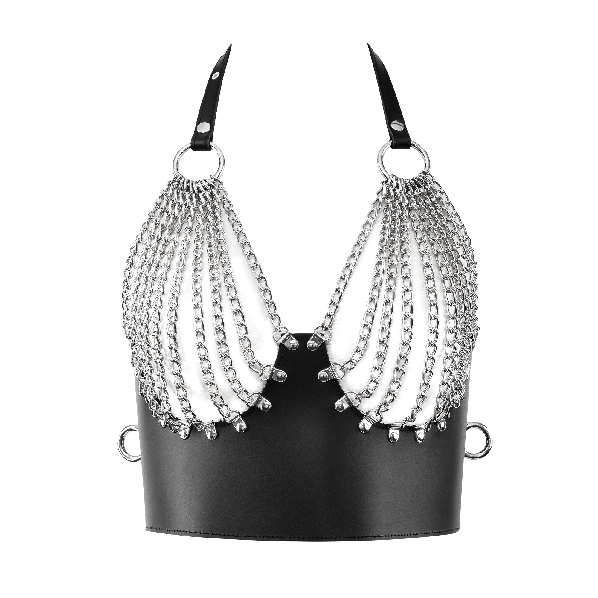 3: Rimba Bondage Play – Leder-Bustier mit Ketten – Schwarz & Silber