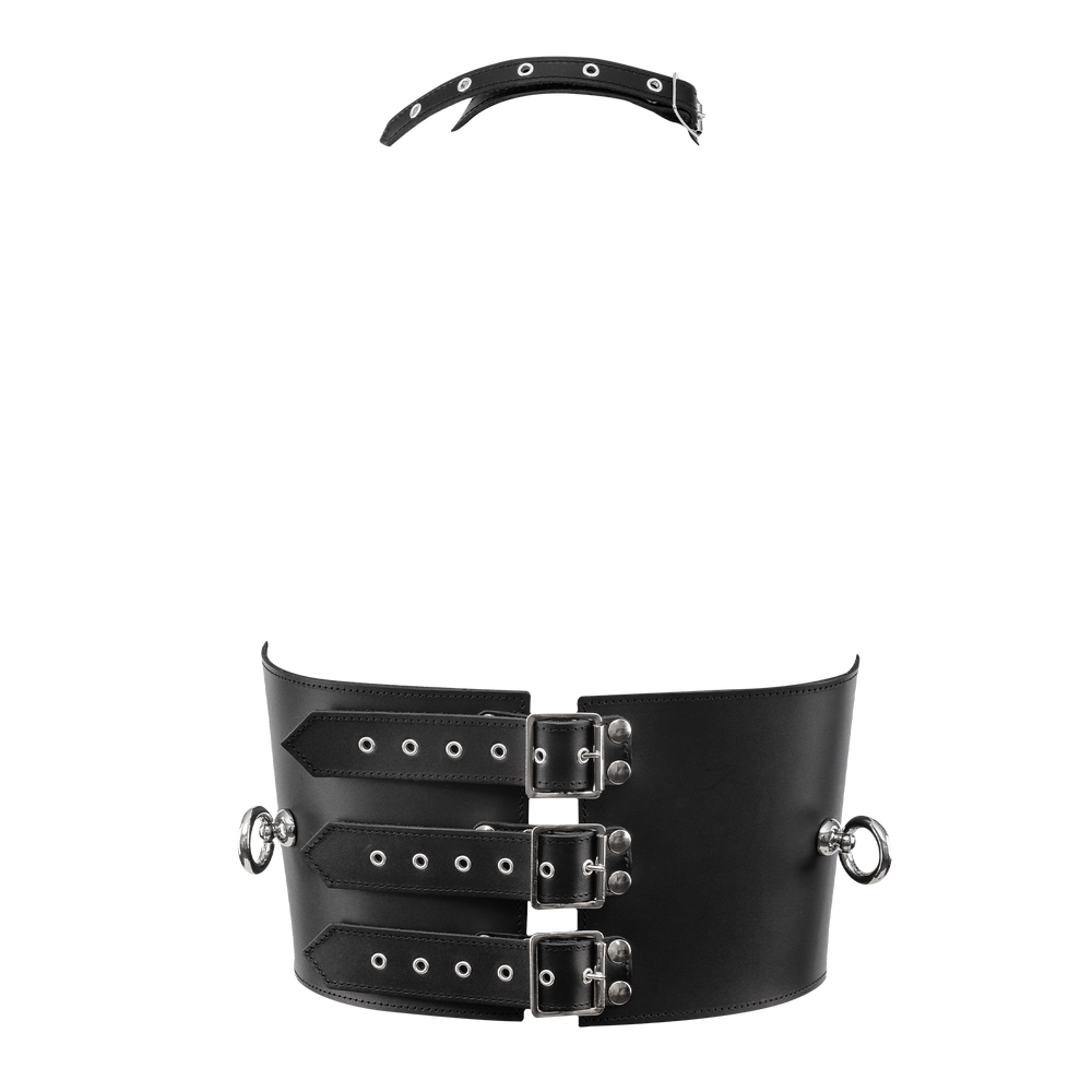 4: Rimba Bondage Play – Leder-Bustier mit Ketten – Schwarz & Silber