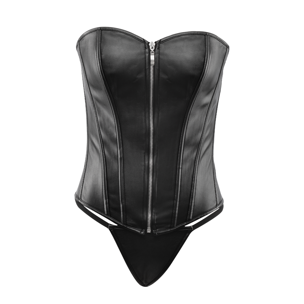 Amorable by Rimba – Korsett mit Reißverschluss – Schwarz, Silber