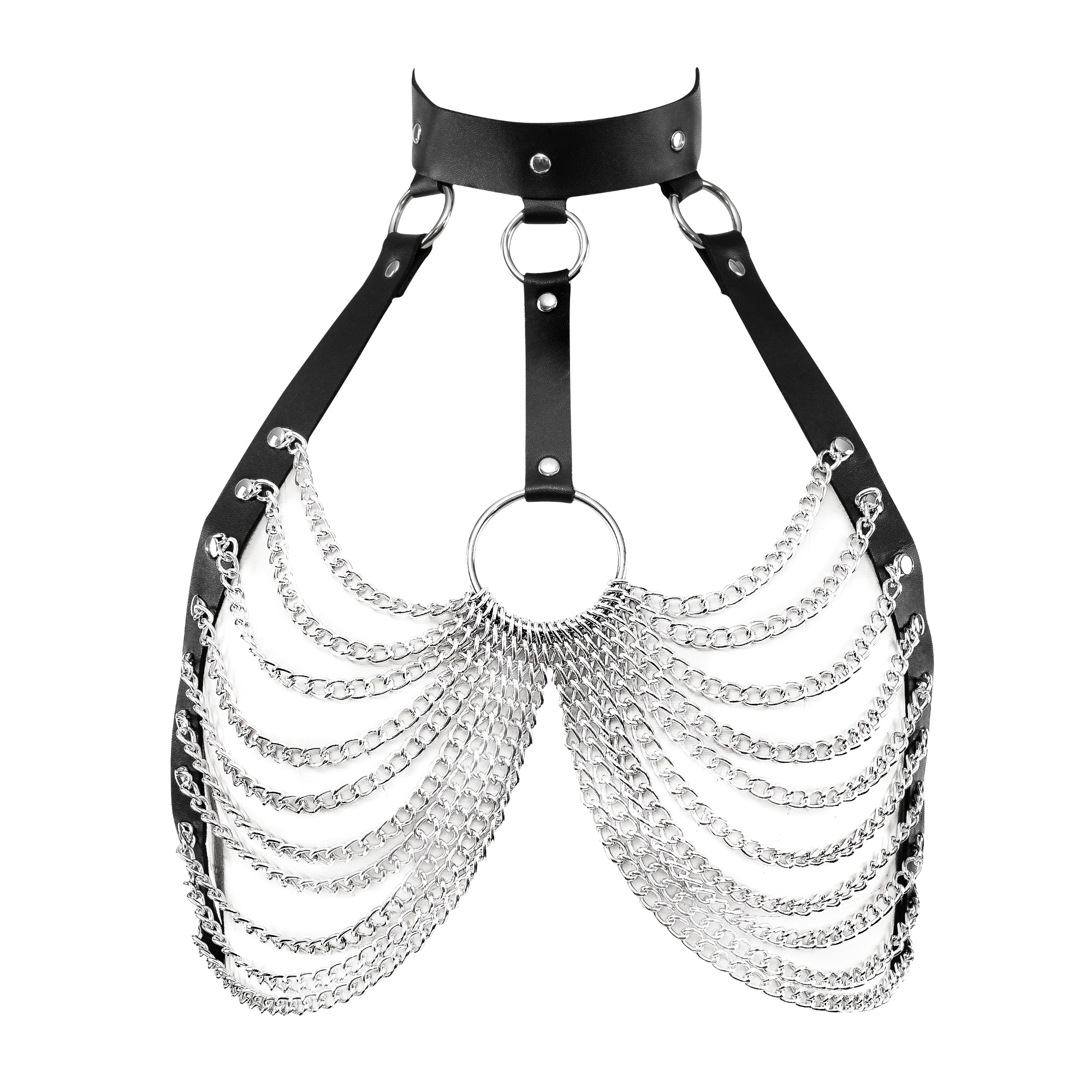 5: Amorable by Rimba – BH-Top mit Kragen und Ketten – Einheitsgröße – Schwarz, Silber