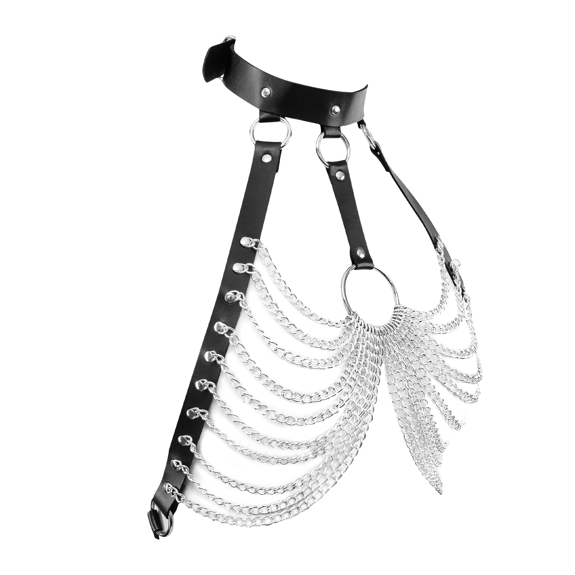 6: Amorable by Rimba – BH-Top mit Kragen und Ketten – Einheitsgröße – Schwarz, Silber