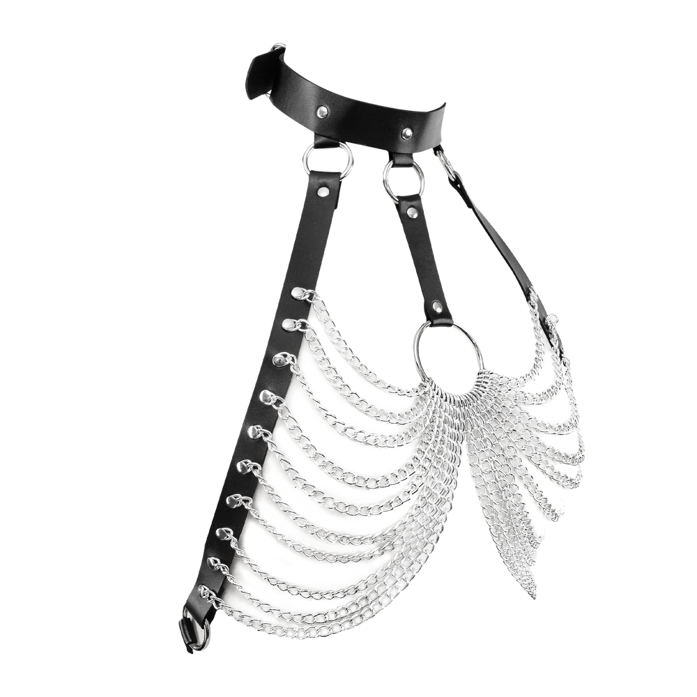 6: Amorable by Rimba – BH-Top mit Kragen und Ketten – Einheitsgröße – Schwarz, Silber