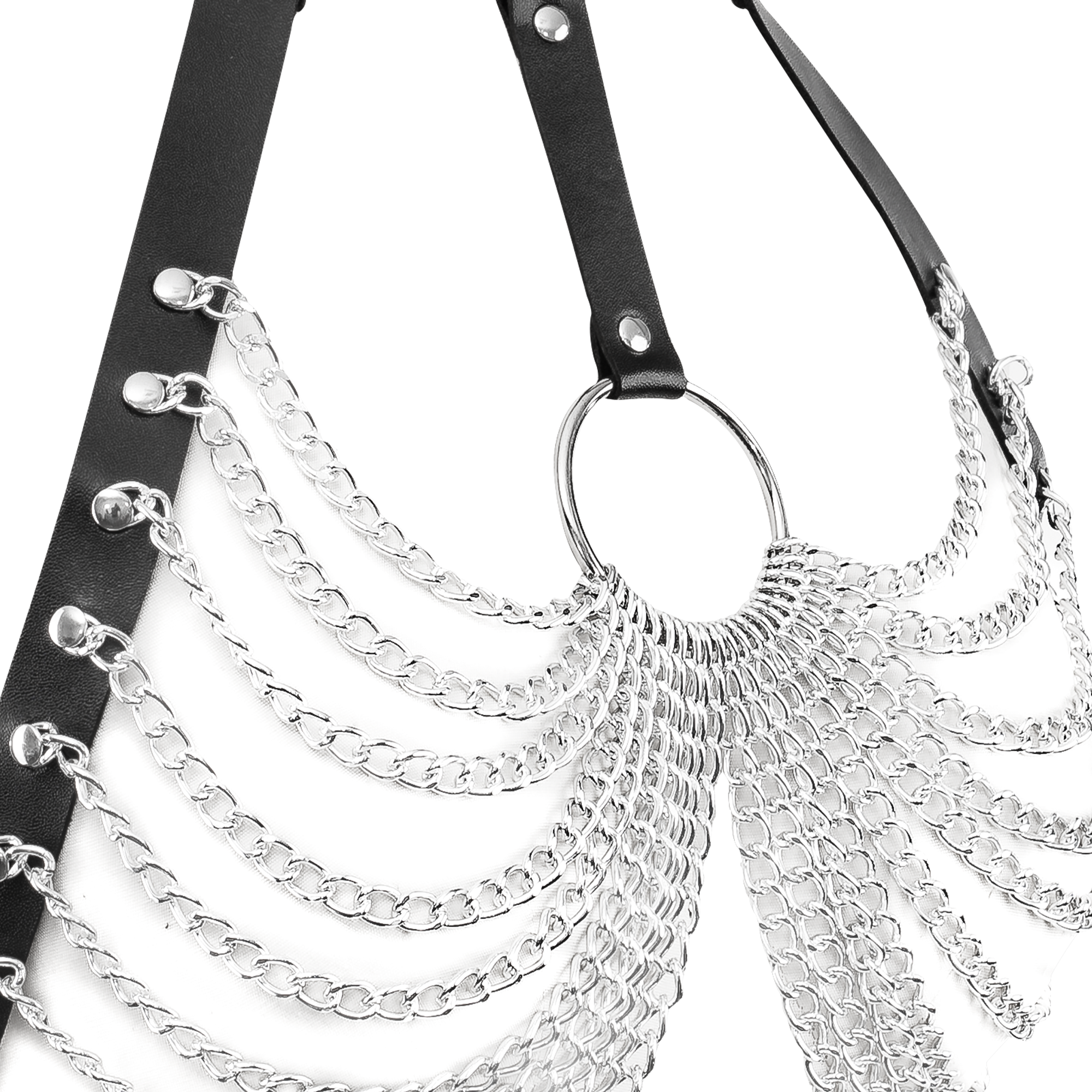 7: Amorable by Rimba – BH-Top mit Kragen und Ketten – Einheitsgröße – Schwarz, Silber