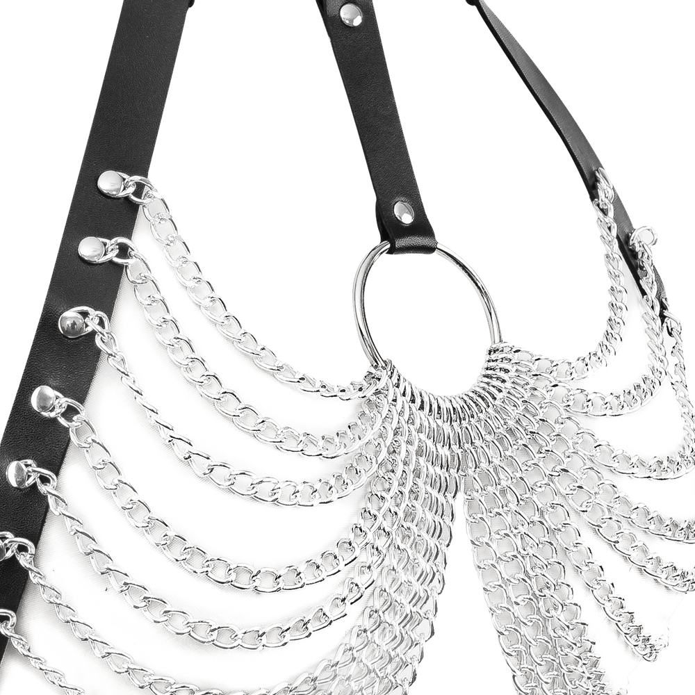 7: Amorable by Rimba – BH-Top mit Kragen und Ketten – Einheitsgröße – Schwarz, Silber