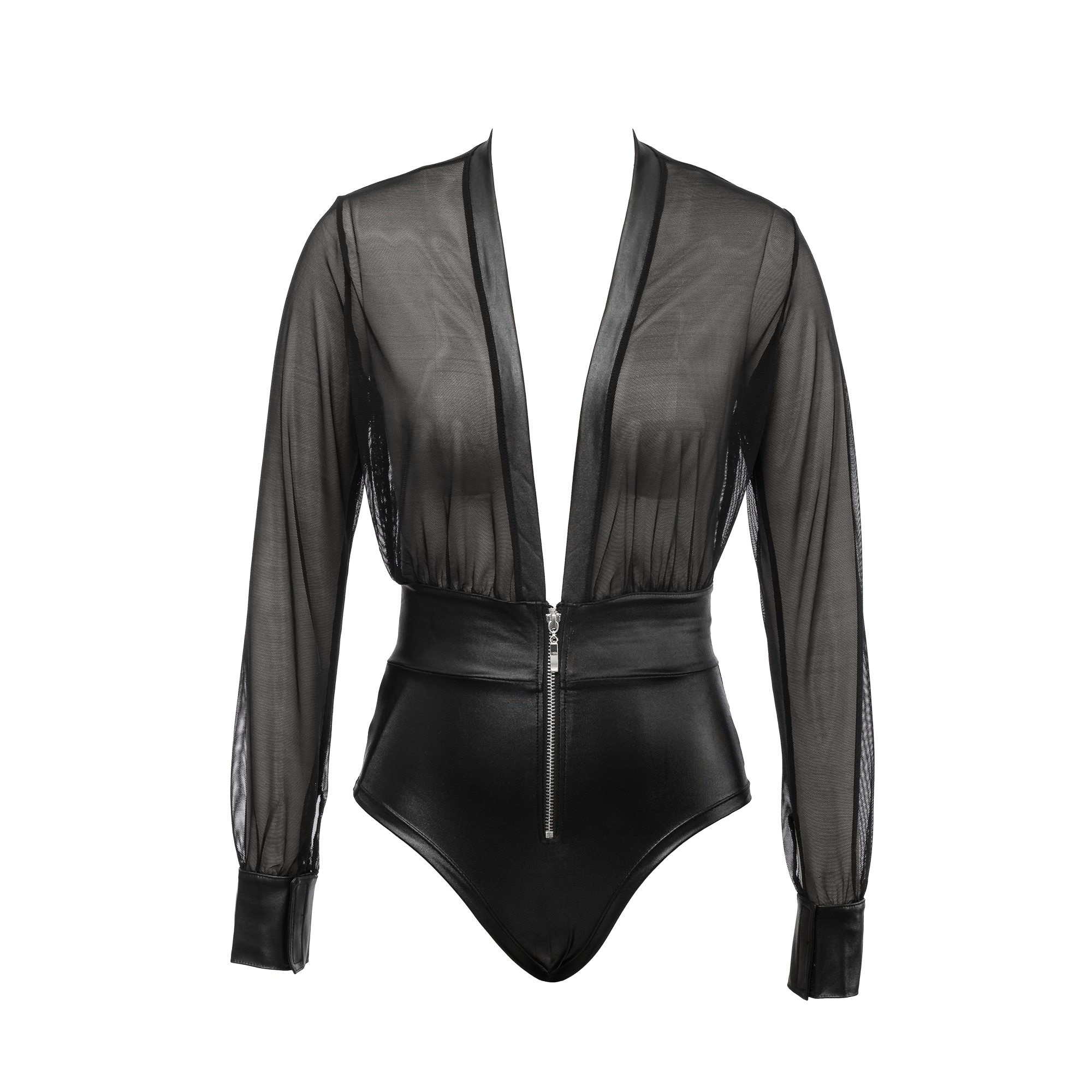 Amorable by Rimba – Sexy Wetlook-Body mit Reißverschluss – Schwarz, Silber