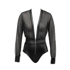 Amorable by Rimba – Sexy Wetlook-Body mit Reißverschluss – Schwarz, Silber