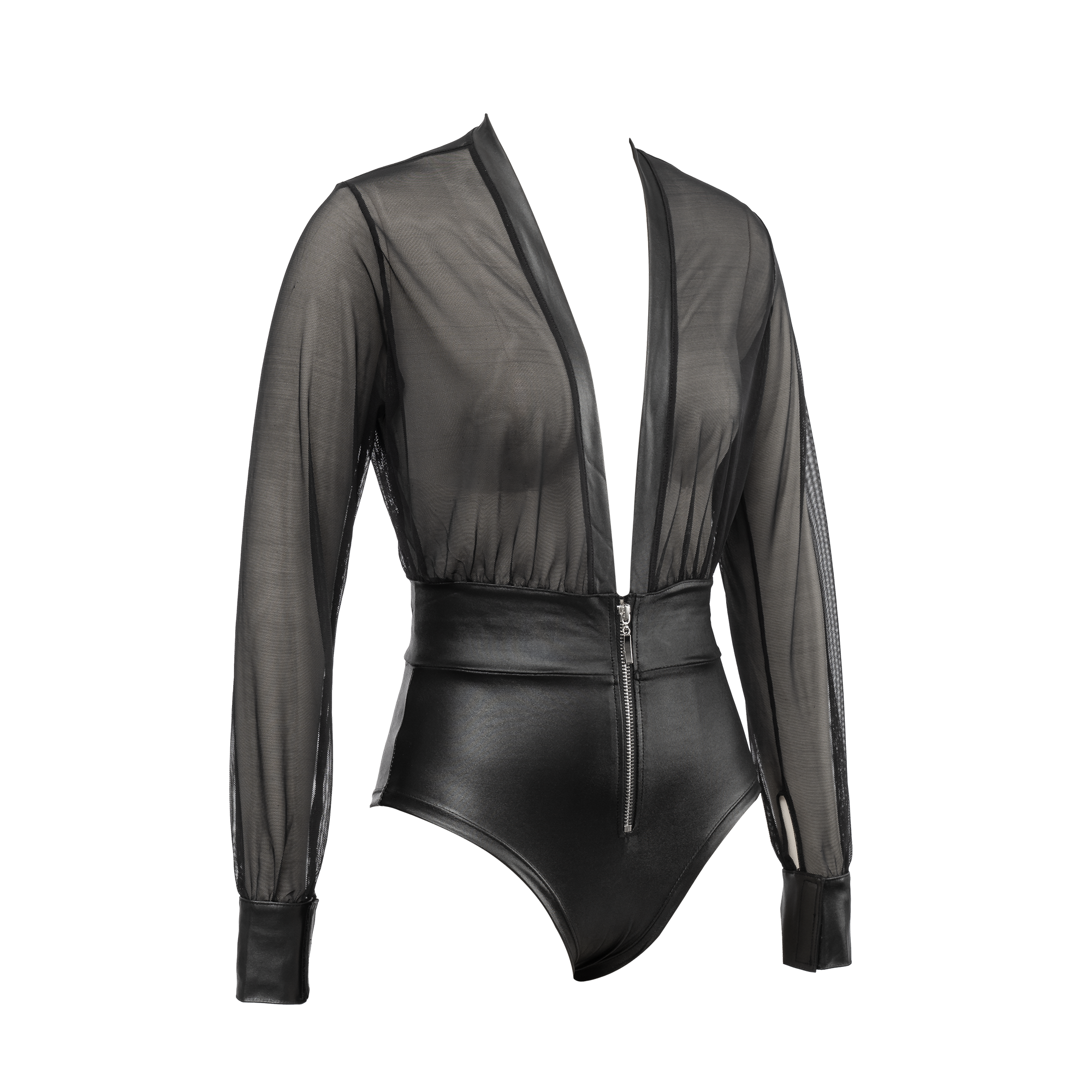 Amorable by Rimba – Sexy Wetlook-Body mit Reißverschluss – Schwarz, Silber