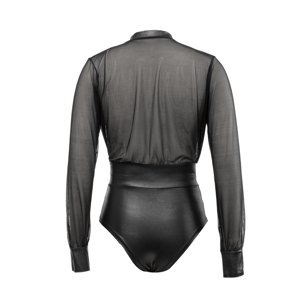Amorable by Rimba – Sexy Wetlook-Body mit Reißverschluss – Schwarz, Silber