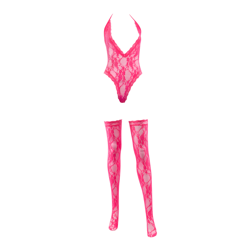 Amorable by Rimba – Bodystocking mit Strümpfen – Einheitsgröße – Pink