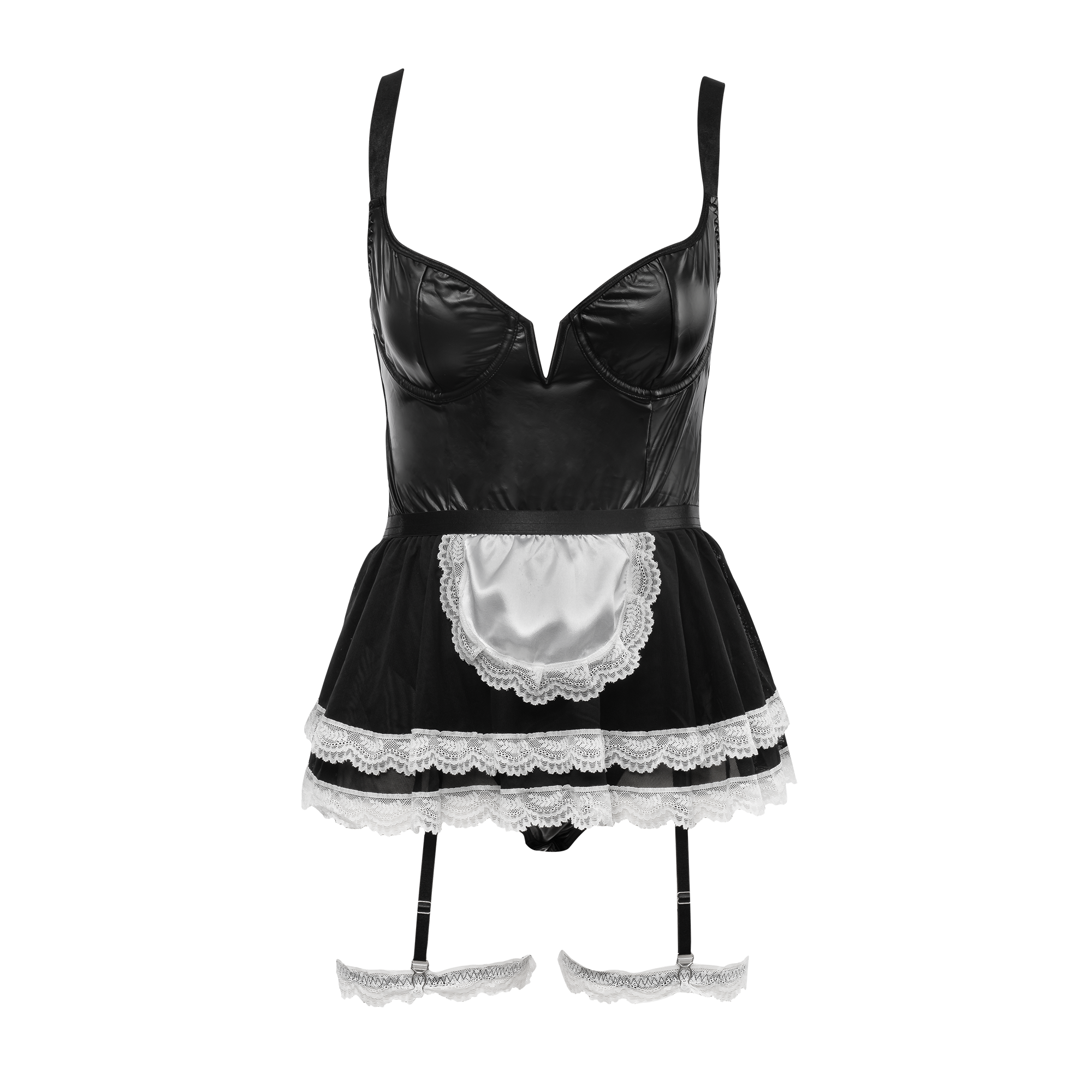7: Amorable by Rimba – Wetlook-Dienstmädchenuniform – Schwarz, Weiß