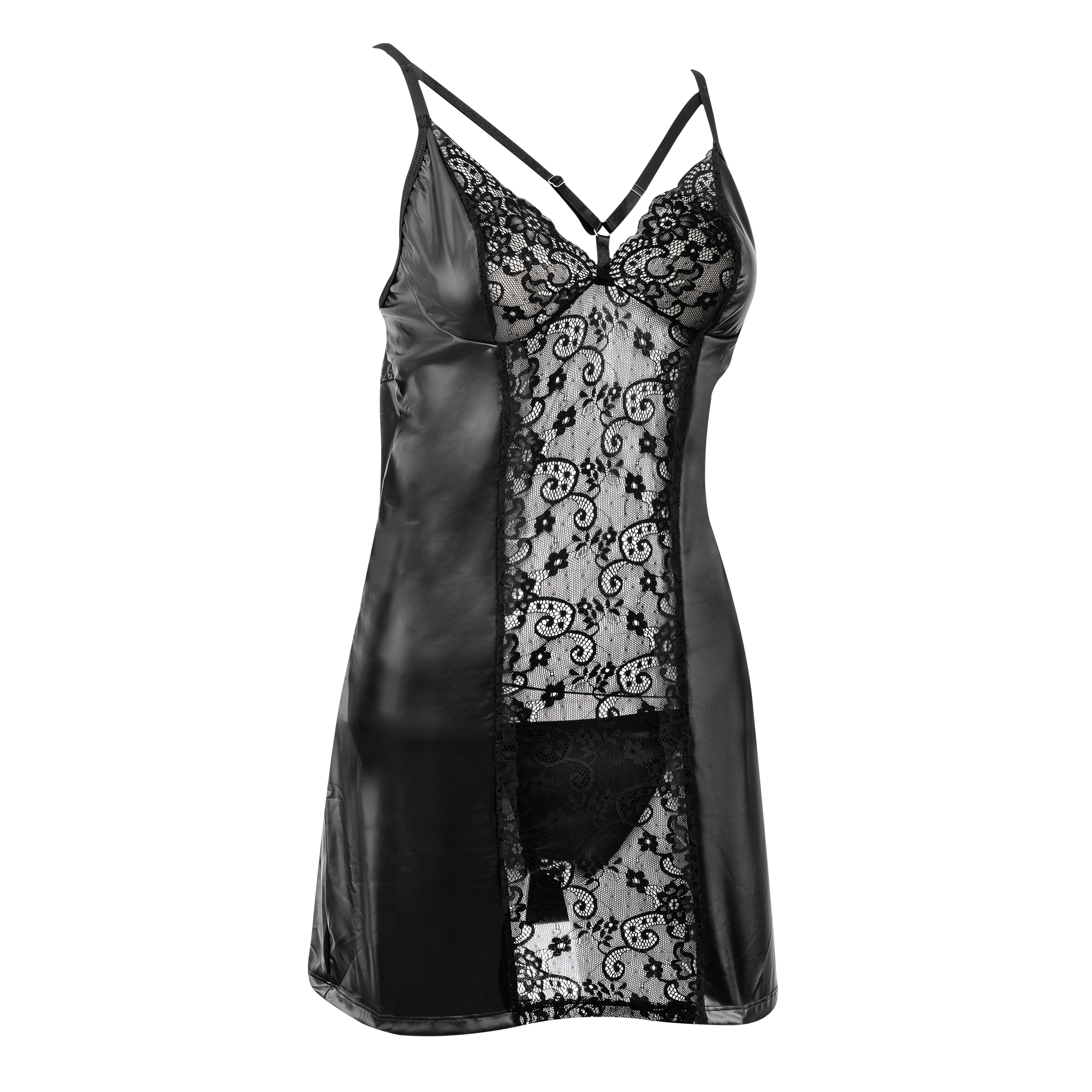 6: Amorable by Rimba – Wetlook-Kleid mit Spitze – Schwarz