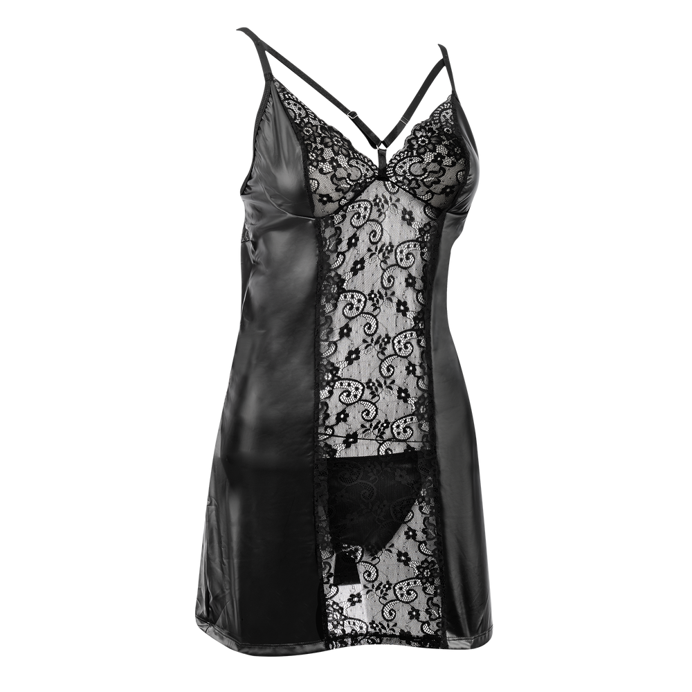 6: Amorable by Rimba – Wetlook-Kleid mit Spitze – Schwarz