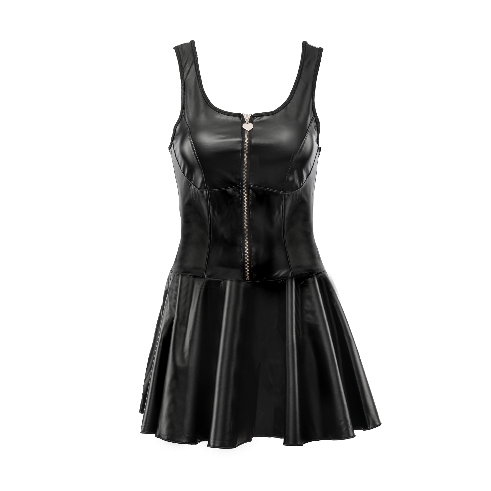 Amorable by Rimba – Wetlook-Kleid mit goldenem Reißverschluss – Schwarz, Gold