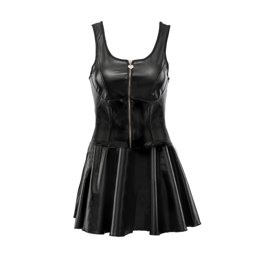 Amorable by Rimba – Wetlook-Kleid mit goldenem Reißverschluss – Schwarz, Gold