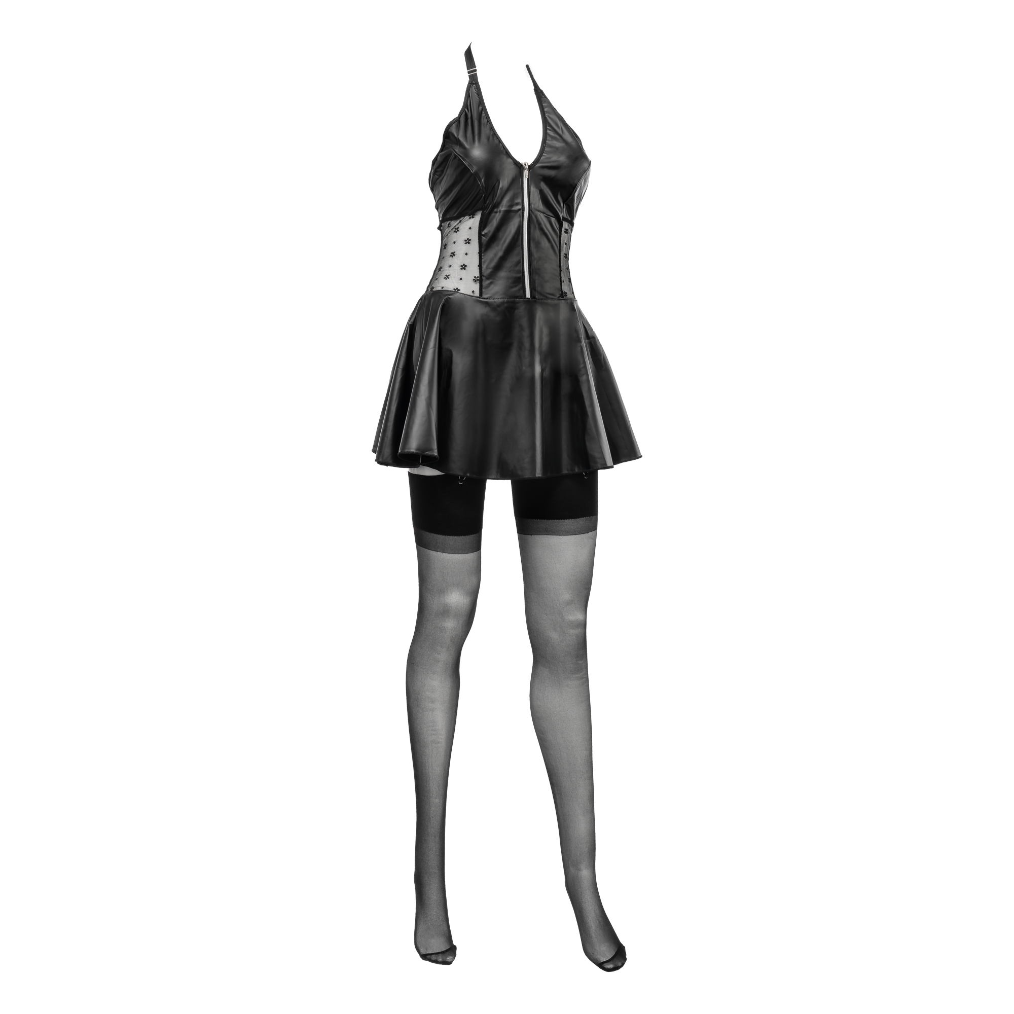 5: Amorable by Rimba – Wetlook-Kleid mit Spitze und Reißverschluss – Schwarz