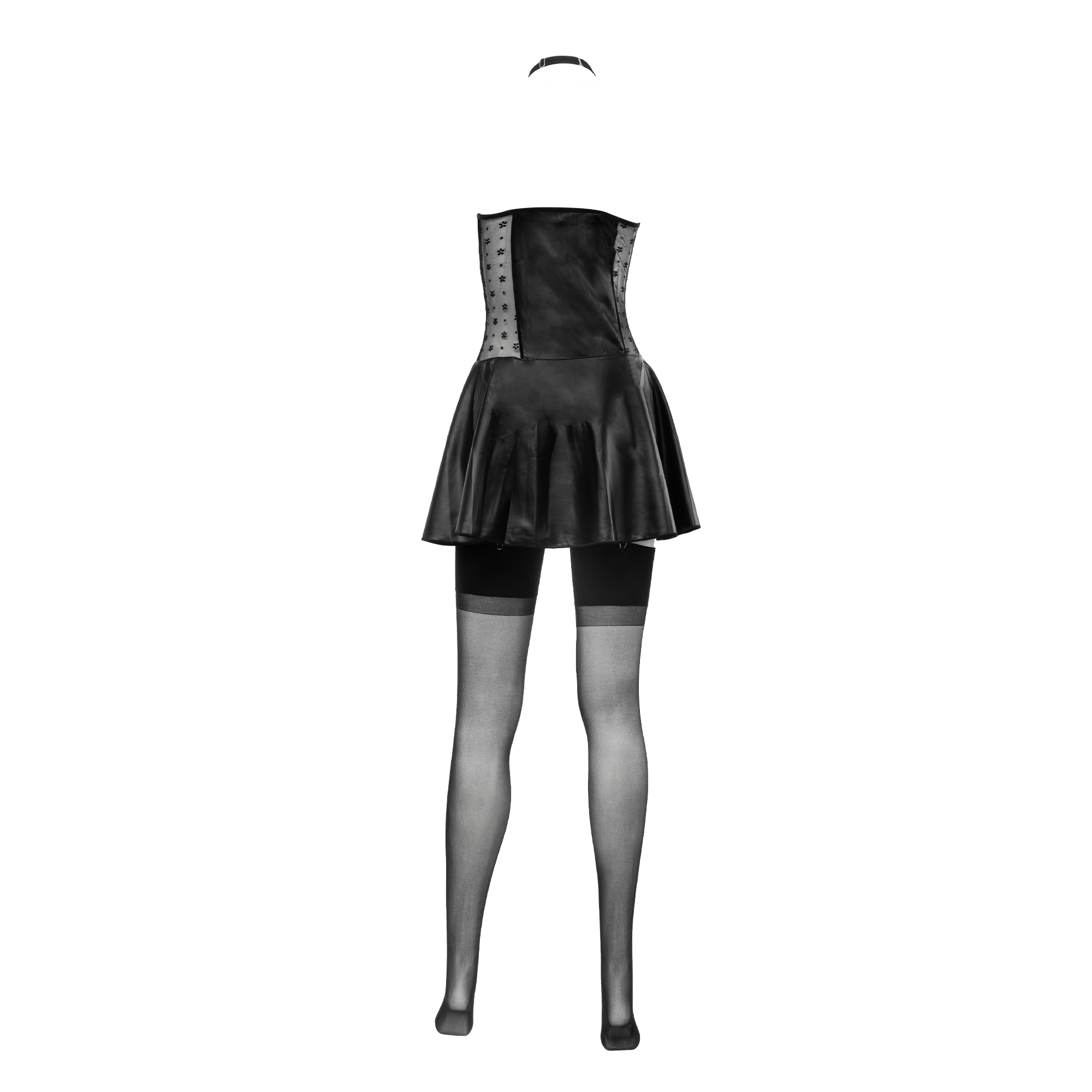 Amorable by Rimba – Wetlook-Kleid mit Spitze und Reißverschluss – Schwarz