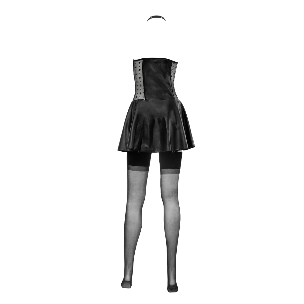 Amorable by Rimba – Wetlook-Kleid mit Spitze und Reißverschluss – Schwarz