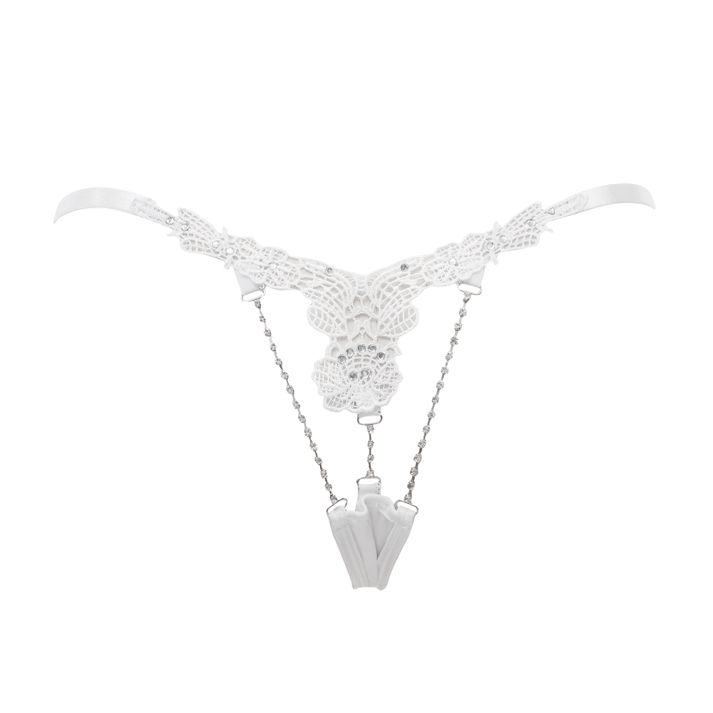 4: Amorable by Rimba – String mit Strasssteinen – Einheitsgröße – Weiß