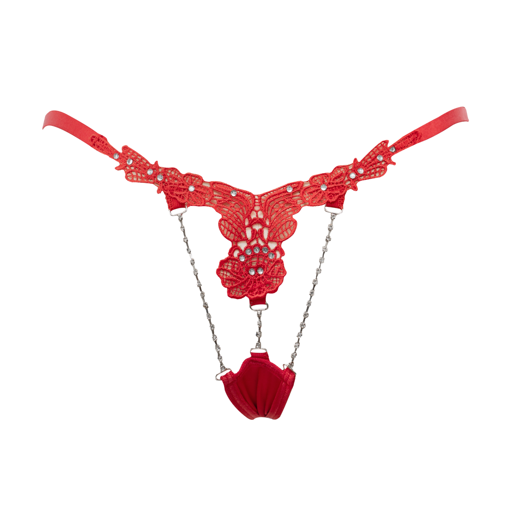 4: Amorable by Rimba – String mit Strasssteinen – Einheitsgröße – Rot