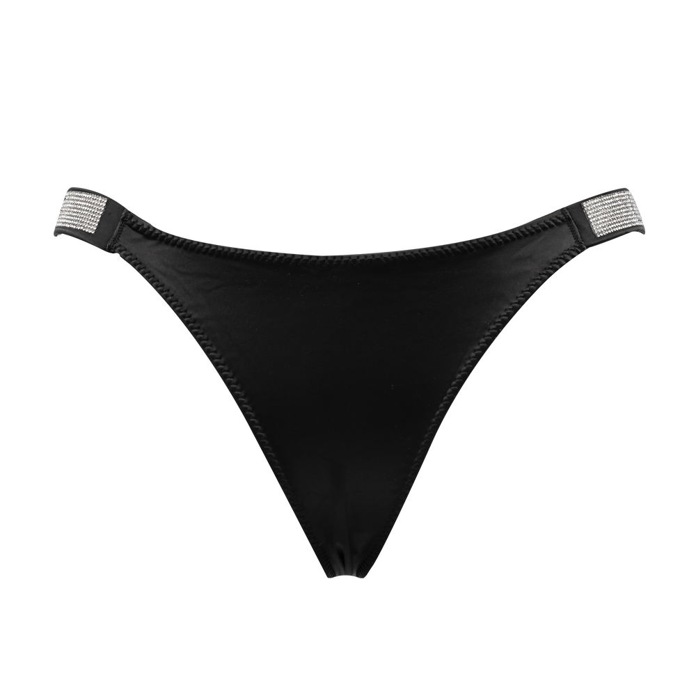 5: Amorable by Rimba - Thong with Rhinestones (Love) - One - Size - Black, Silver