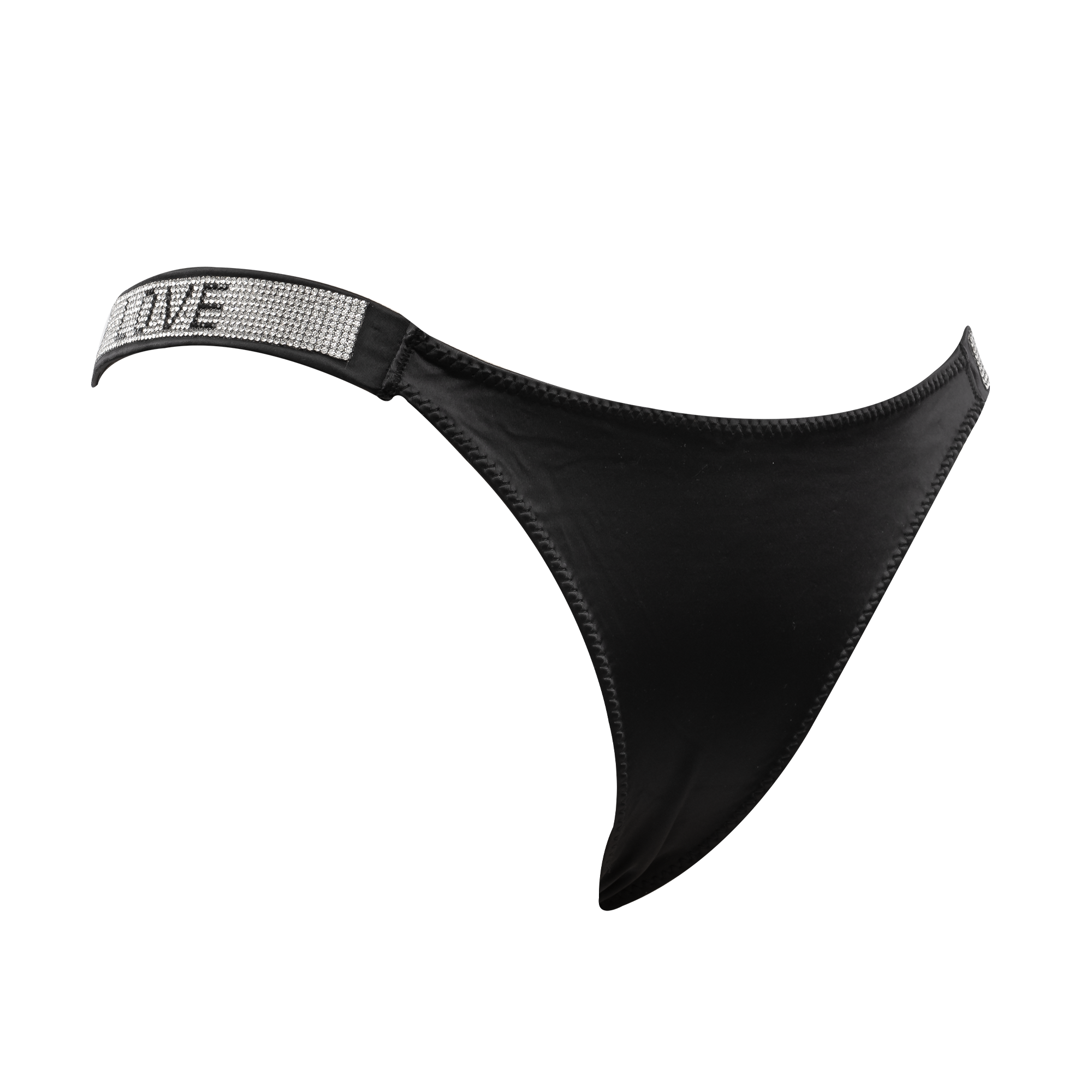 4: Amorable by Rimba - Thong with Rhinestones (Love) - One - Size - Black, Silver