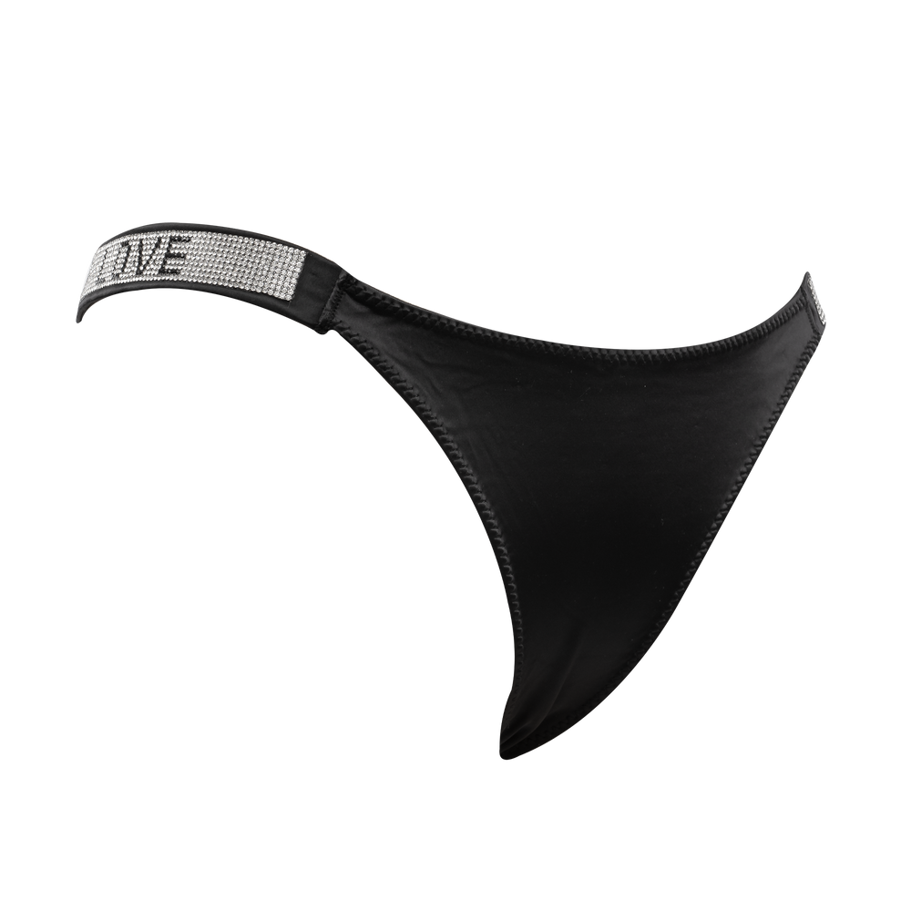 4: Amorable by Rimba - Thong with Rhinestones (Love) - One - Size - Black, Silver