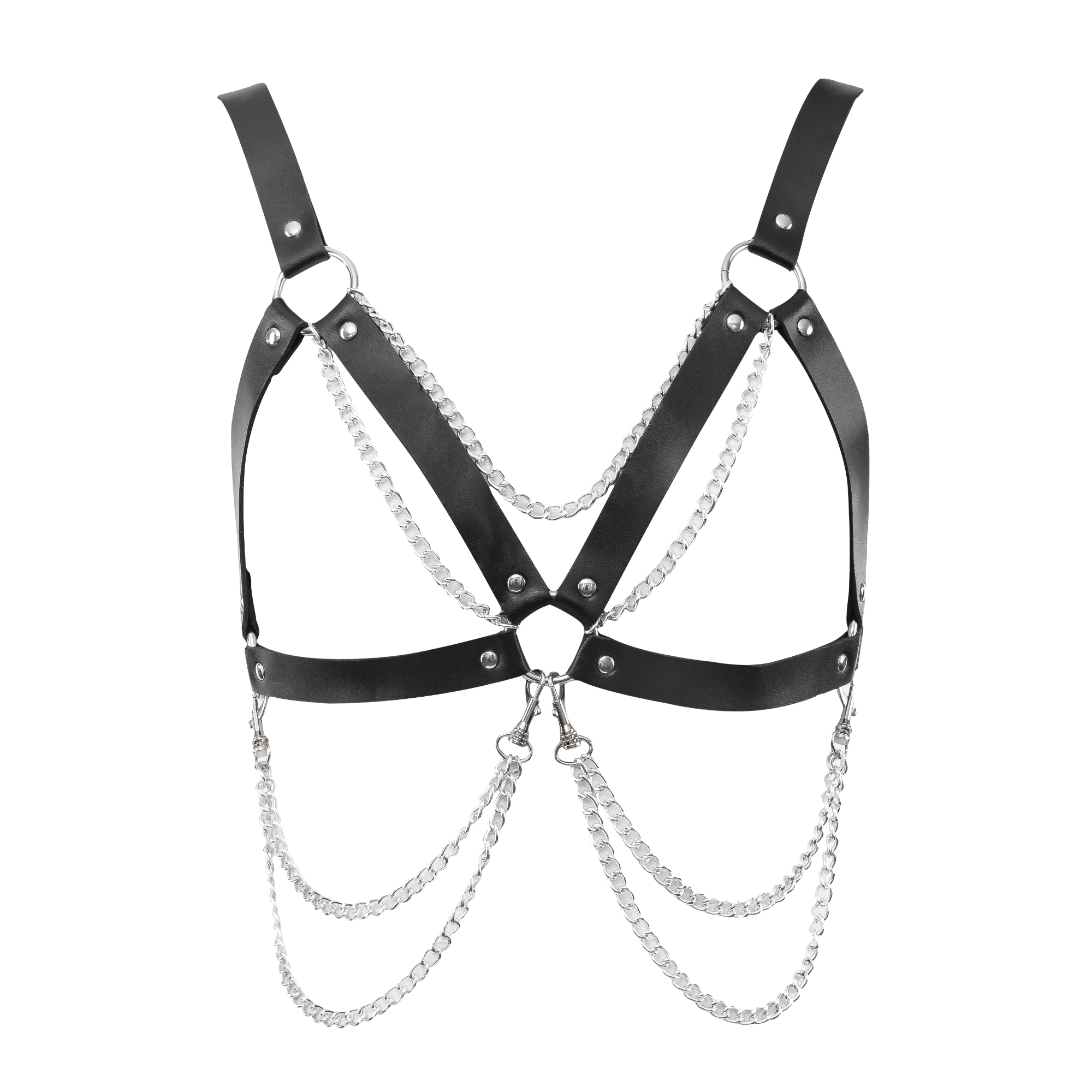 Amorable by Rimba – Offener BH mit Ketten – Einheitsgröße – Schwarz, Silber