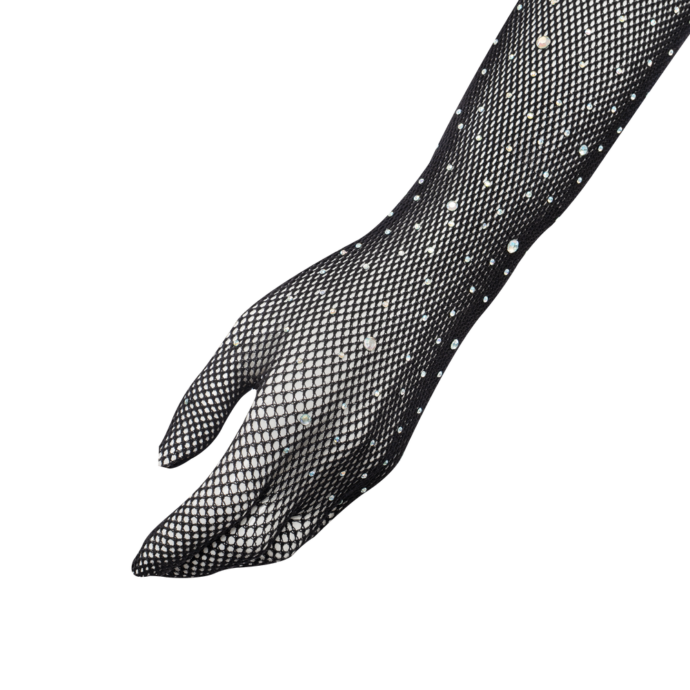 7: Amorable by Rimba – Handschuhe mit Strasssteinen – Einheitsgröße – Schwarz