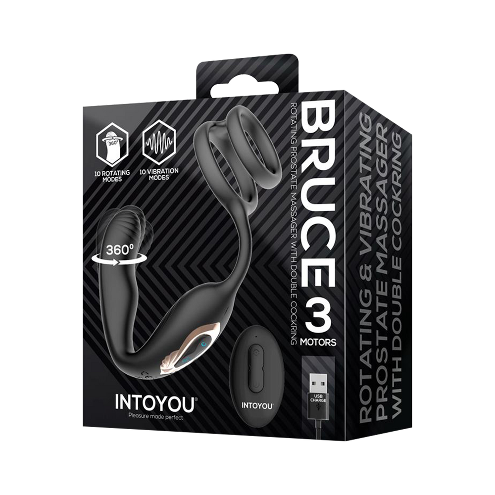 9: IY – Bruce – Prostatamassagegerät 360° mit doppelter Penisring-Vibration – Schwarz