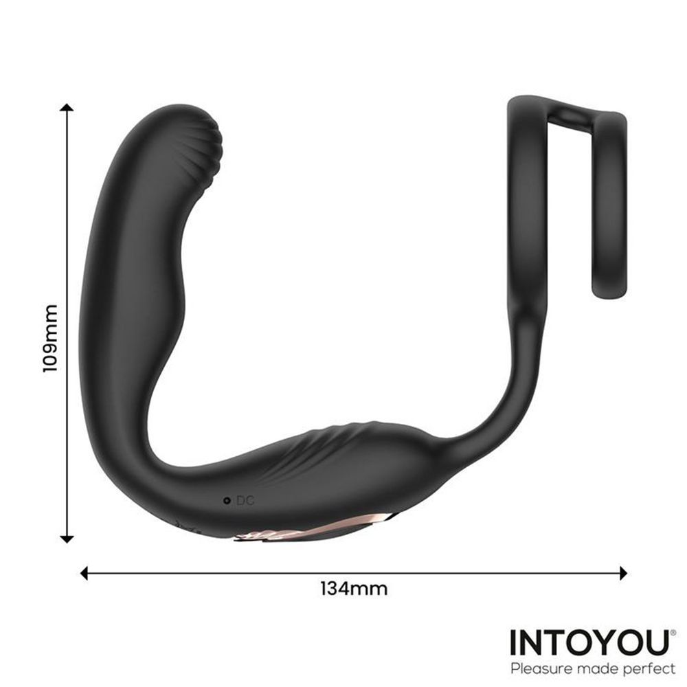 IY – Bruce – Prostatamassagegerät 360° mit doppelter Penisring-Vibration – Schwarz