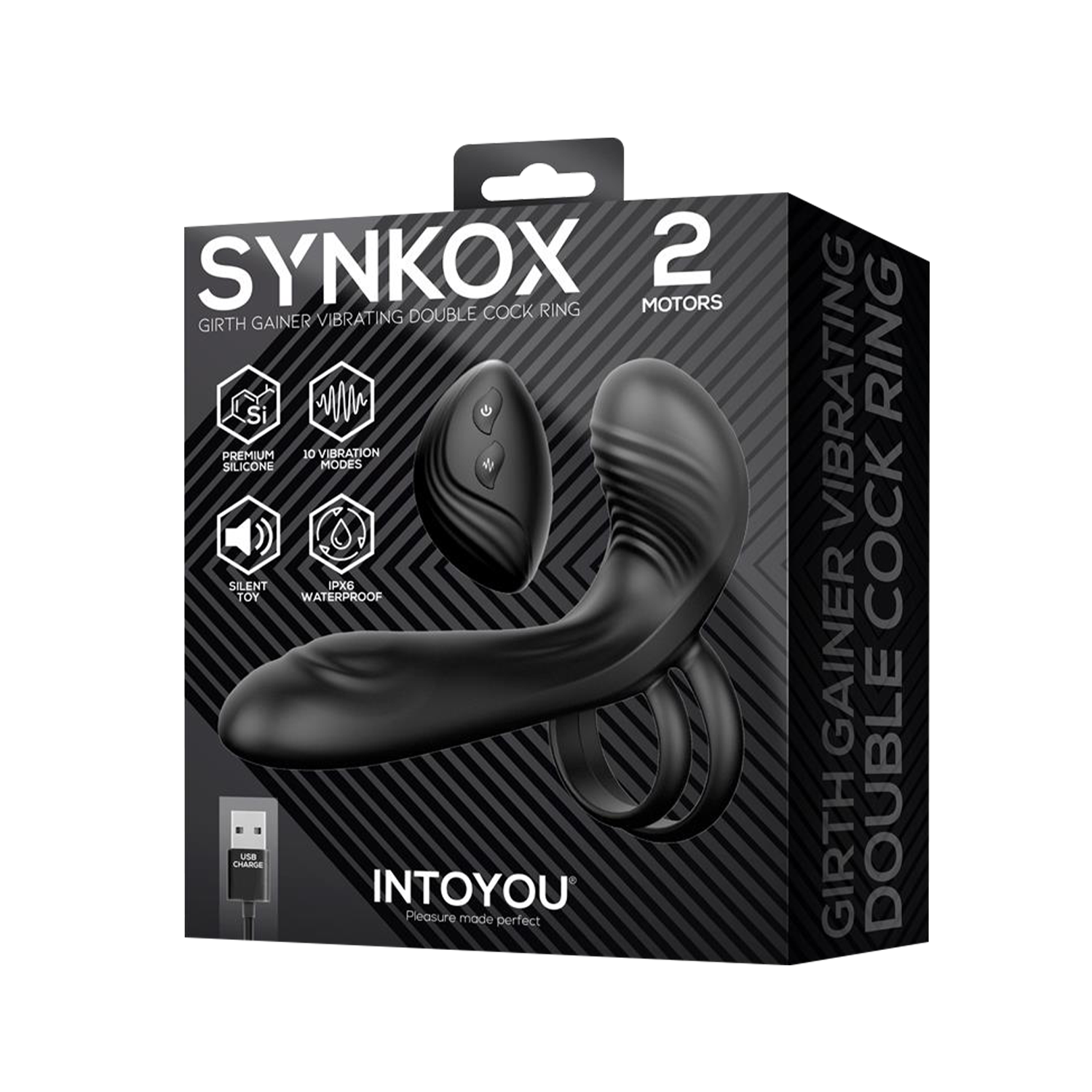 7: IY – Synkox – Girth Gainer Vibrierender Doppel-Penisring mit Fernbedienung – Schwarz