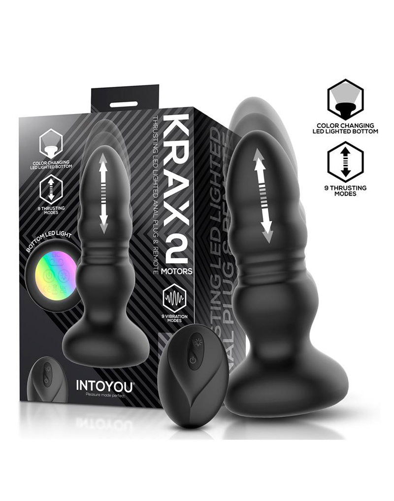 1: IY – Krax – Butt Plug mit Vibration, Stoßfunktion, LED-Licht und Fernbedienung – Schwarz