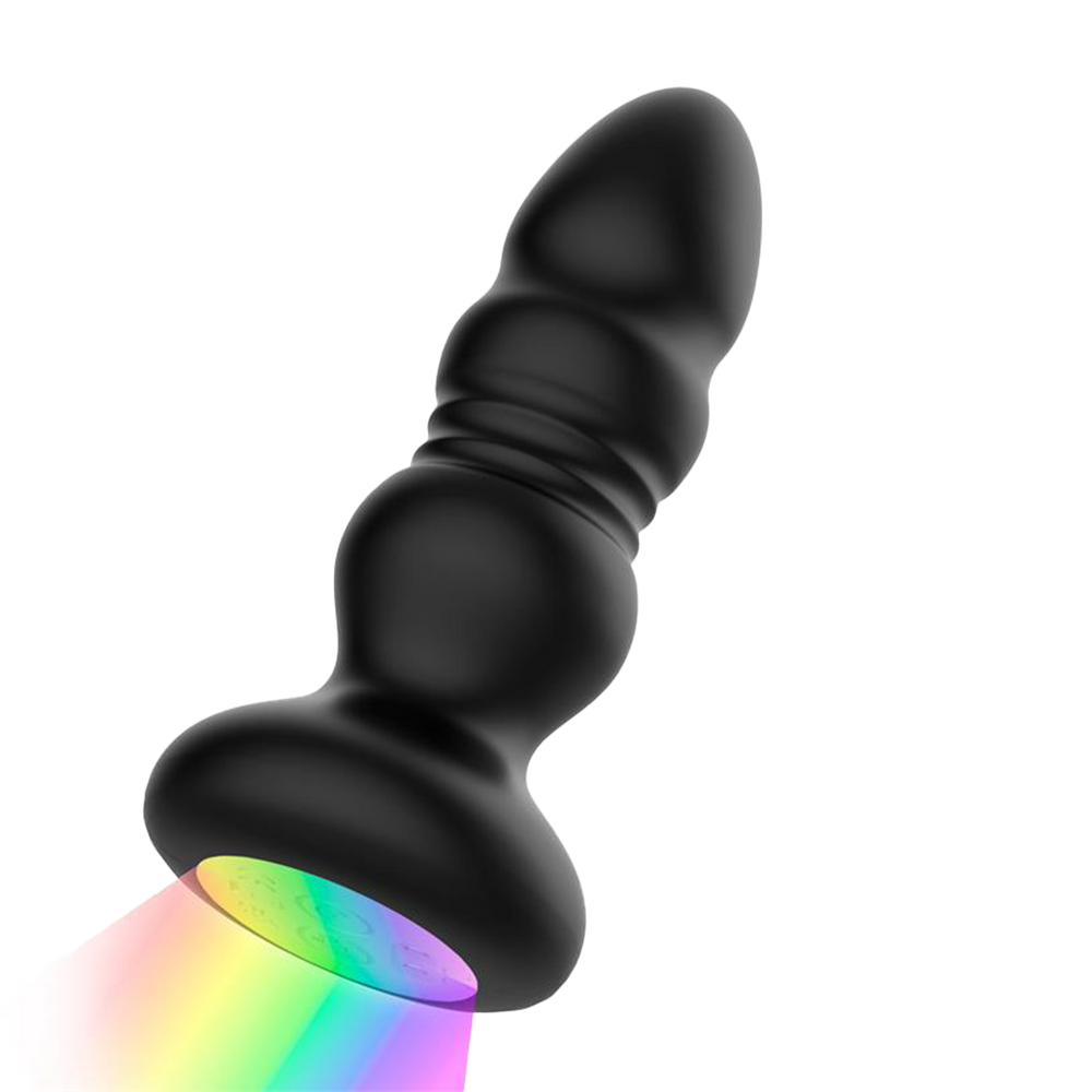 2: IY – Krax – Butt Plug mit Vibration, Stoßfunktion, LED-Licht und Fernbedienung – Schwarz