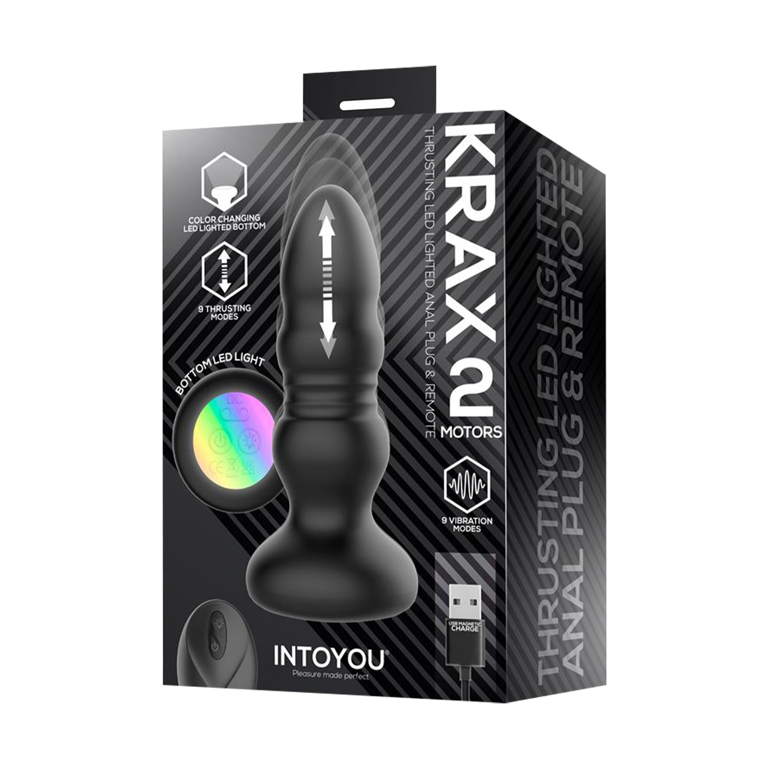 7: IY – Krax – Butt Plug mit Vibration, Stoßfunktion, LED-Licht und Fernbedienung – Schwarz