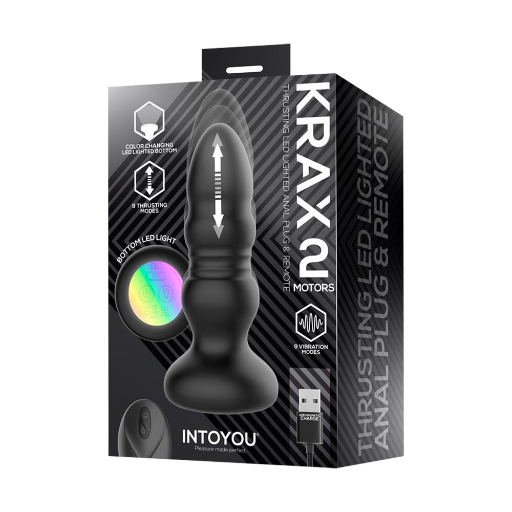 7: IY – Krax – Butt Plug mit Vibration, Stoßfunktion, LED-Licht und Fernbedienung – Schwarz