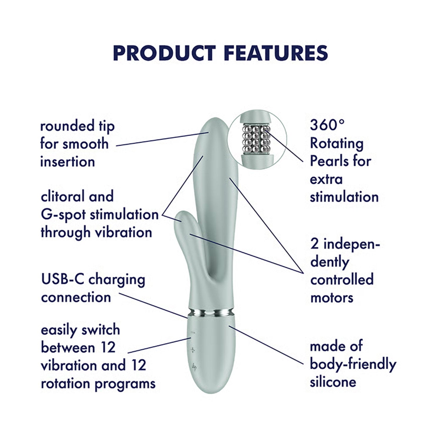 Satisfyer – Pearl Bunny 2 – Rotierender Rabbit-Vibrator – Hellblaugrün