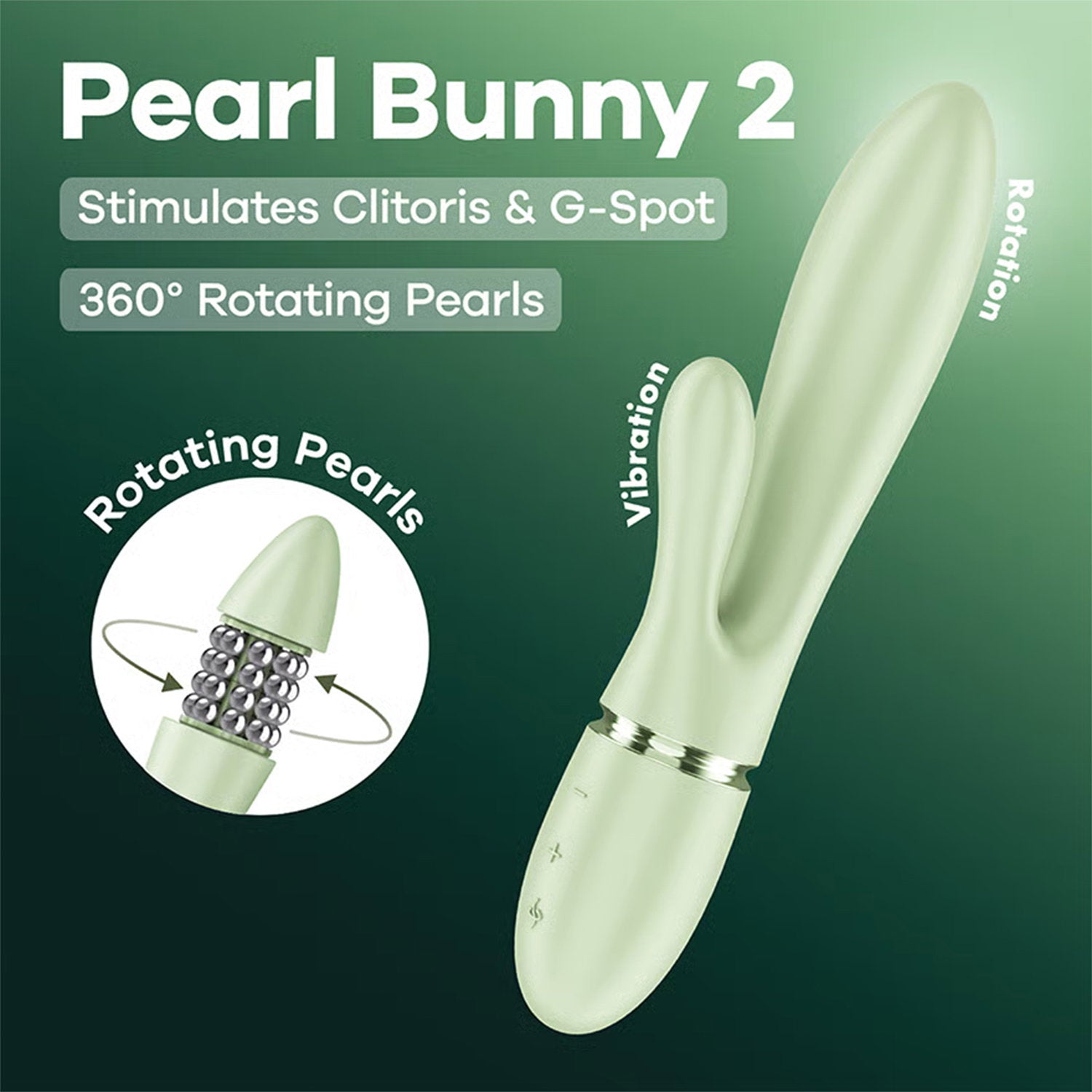 Satisfyer – Pearl Bunny 2 – Rotierender Rabbit-Vibrator – Hellgrün