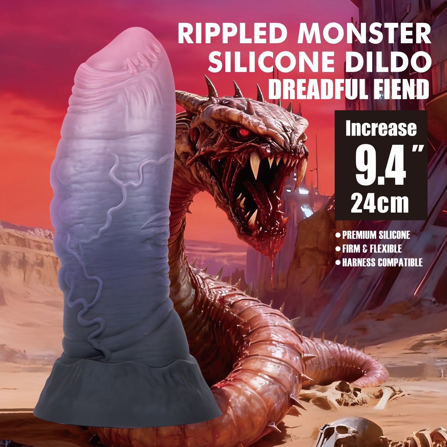 3: Power Monsters – Dreadful Fiend – Rippled Monster Dildo – 24 cm – Mix Color