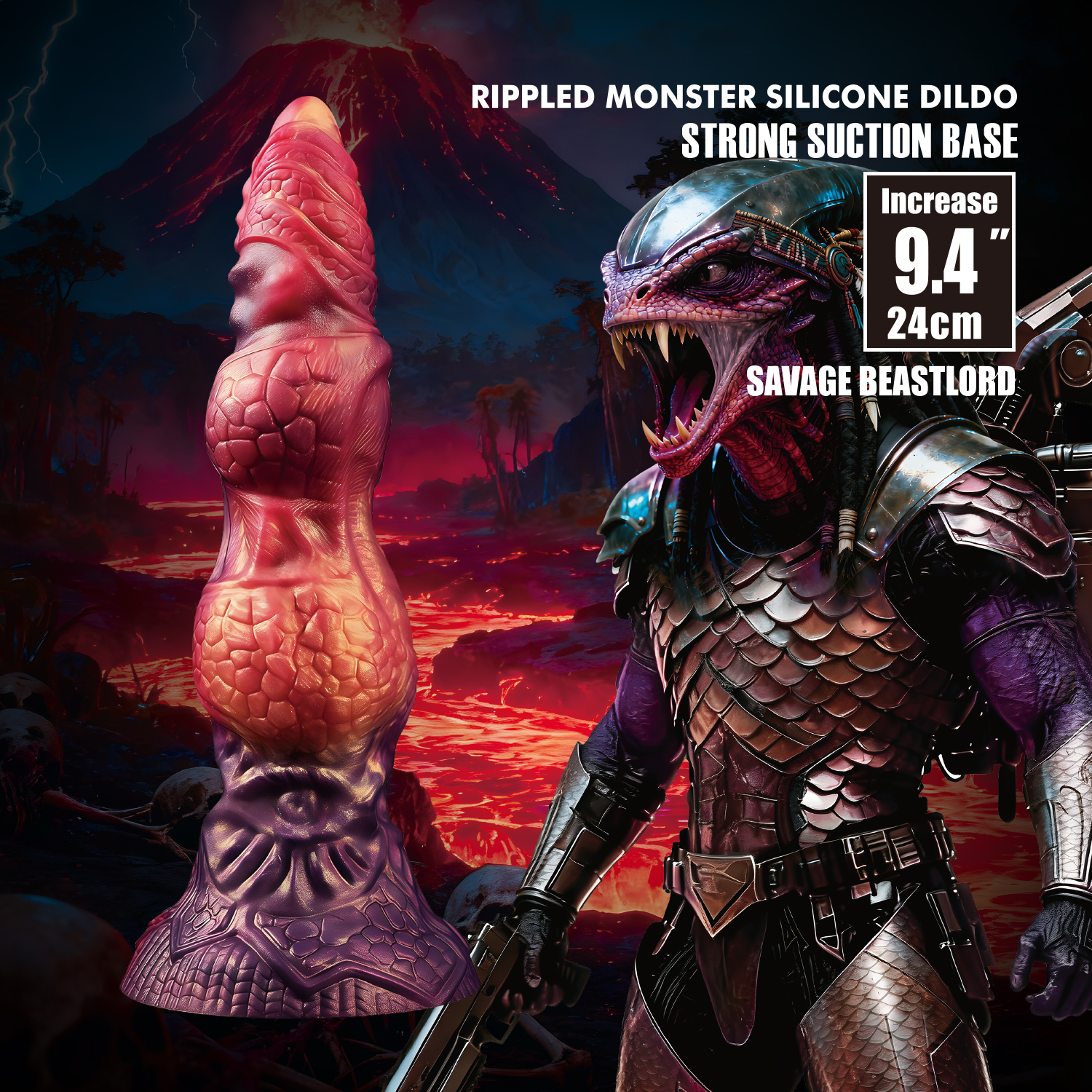 Power Monsters – Savage BeastLord – Rippled Monster Dildo – 24 cm – Mix Color