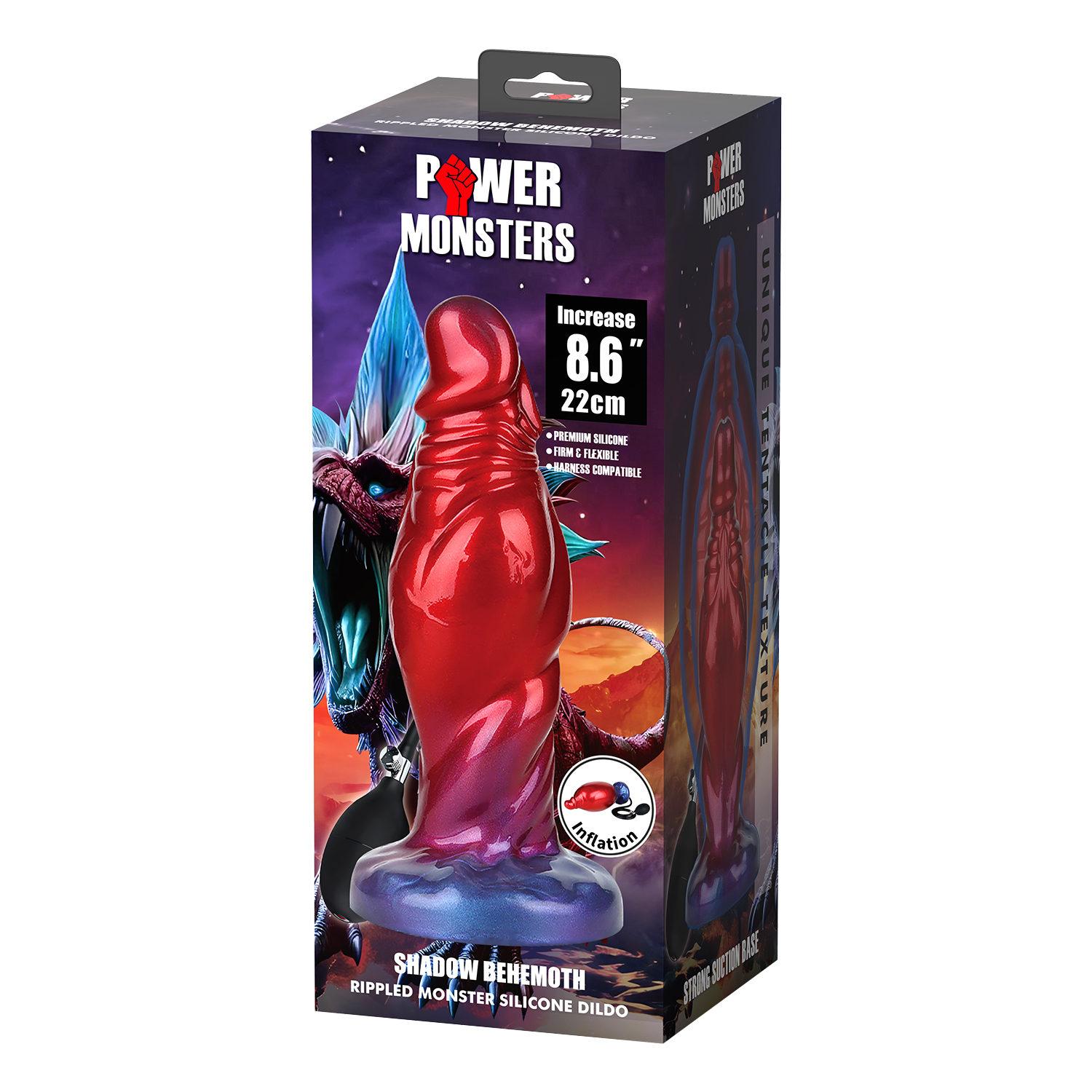 8: Power Monsters – Shadow Behemoth – Aufblasbarer Monster-Dildo mit Wellenstruktur – 22 cm – Mix Color