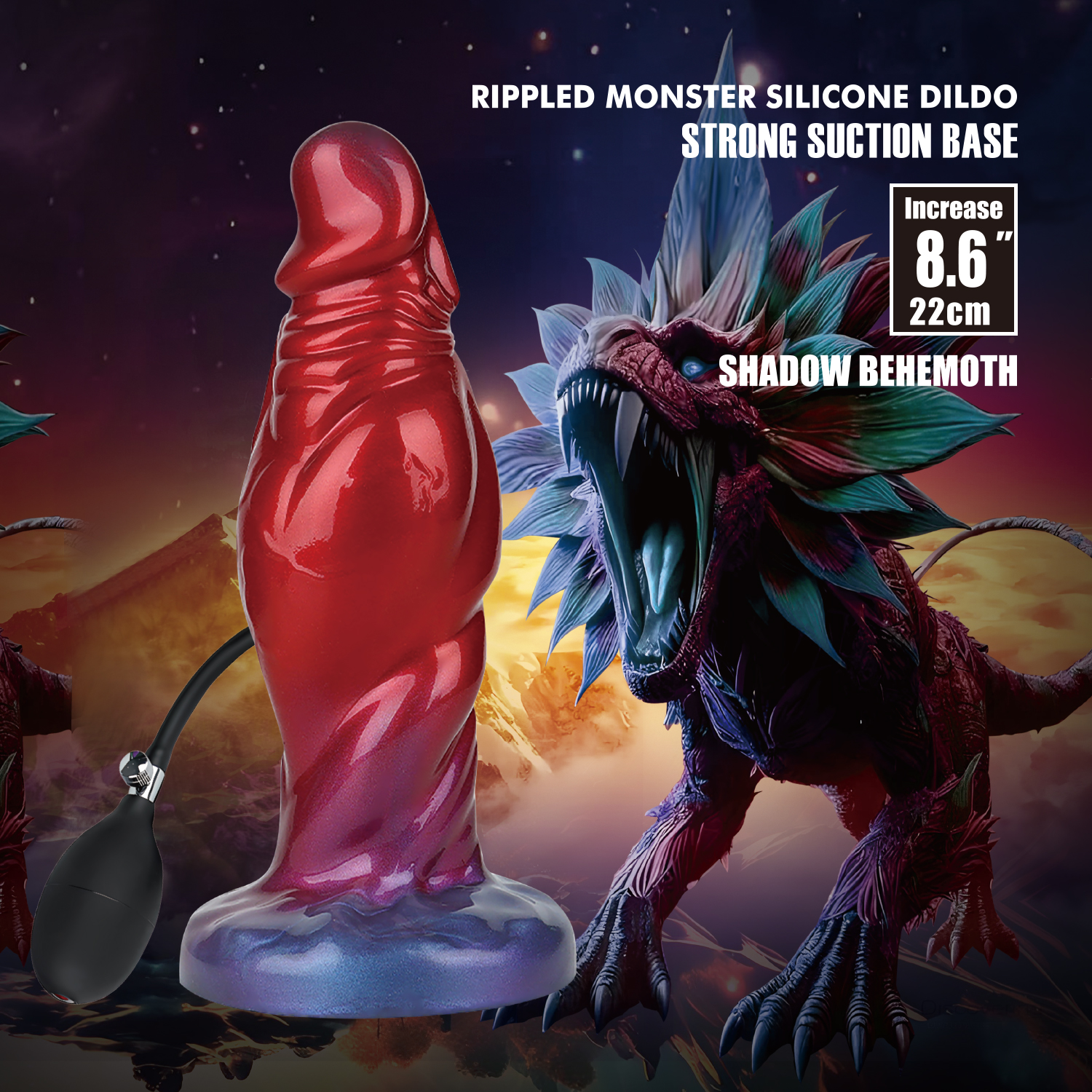 Power Monsters – Shadow Behemoth – Aufblasbarer Monster-Dildo mit Wellenstruktur – 22 cm – Mix Color