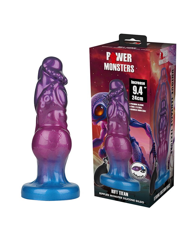 Power Monsters – Rift Titan – Aufblasbarer Monster-Dildo mit Wellenstruktur – 24 cm – Mix Color