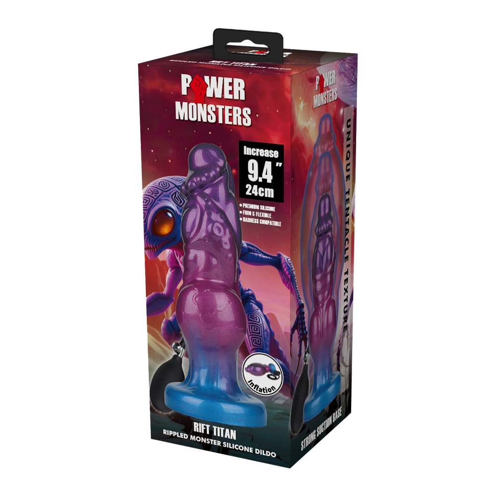 5: Power Monsters – Rift Titan – Aufblasbarer Monster-Dildo mit Wellenstruktur – 24 cm – Mix Color