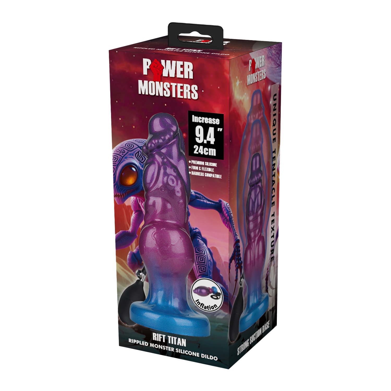 Power Monsters – Rift Titan – Aufblasbarer Monster-Dildo mit Wellenstruktur – 24 cm – Mix Color